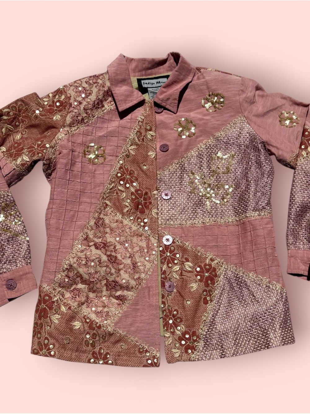 Indigo Pink Patchwork Embellished Women's Blazer
